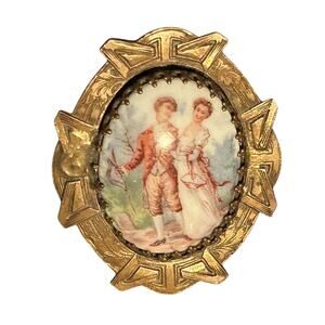 Vintage Celluloid Portrait Brooch Watteau Revival c.1925 to 1935